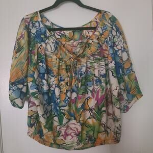 Denim & Supply Ralph Lauren Boho Peasant Elastic Hem Short Sleeve Floral Top M